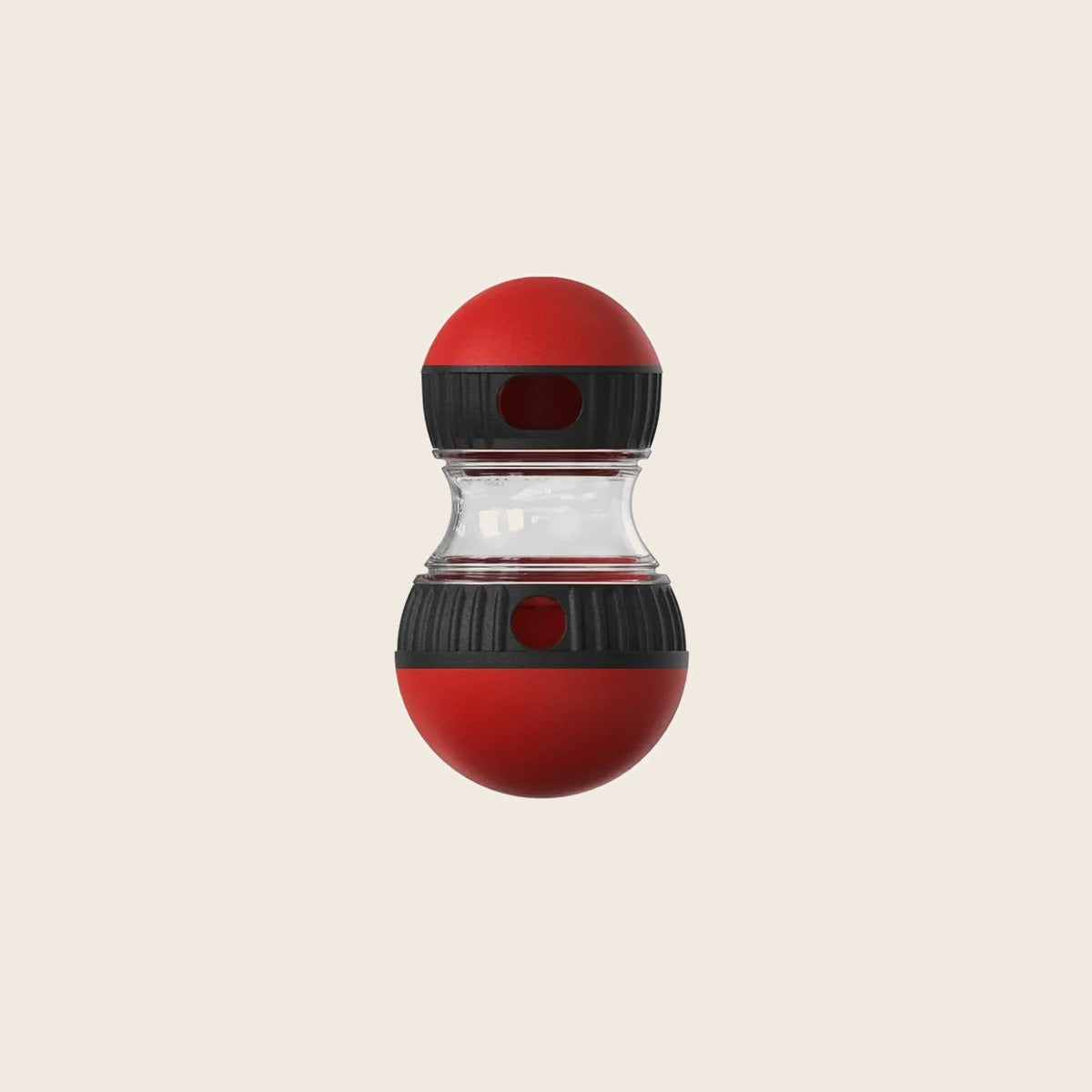 Interactive dog treat dispenser, red and black